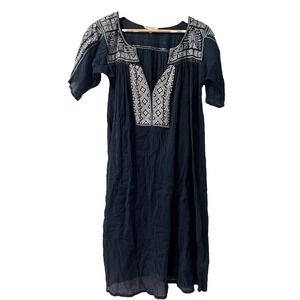 Star Mela Ina‎ Embroidered Short Sleeve Dress Small Navy Resort wear Vacation